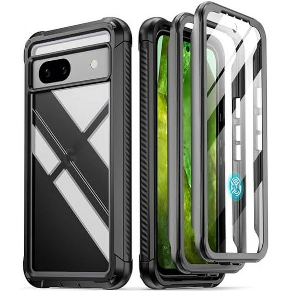 Poetic Guardian Case for Google Pixel 8A 5G (2024), Built-in Screen Protector [Work with Fingerprint ID], Black/Clear