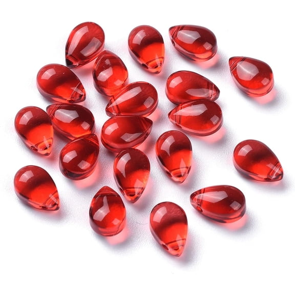 200 pc Transparent Glass Charms Top Drilled Charm Teardrop Red 9x6x5mm Hole: 1mm