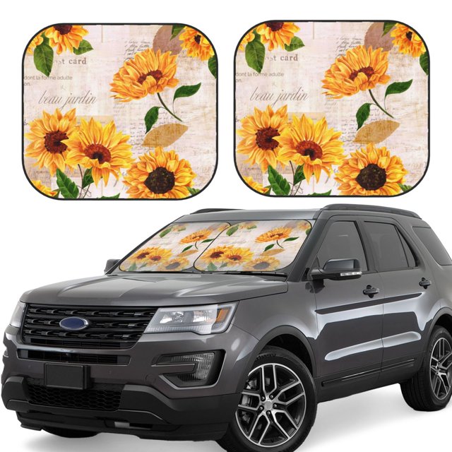 Balery Sunflower 5 Parasol para parabrisas de coche de 2 piezas | Parasol plegable para parabrisas delantero de coche para la mayoría de sedanes-Small