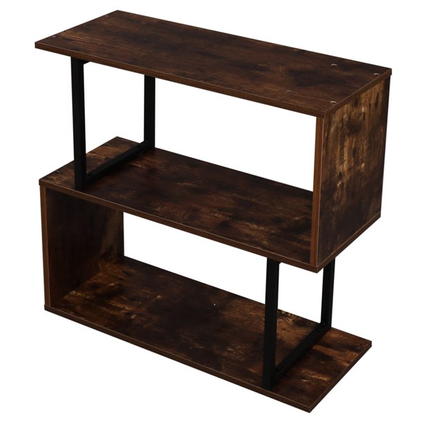 2 Tier Wooden Bookshelf Rustic S Shaped Bookcase Decorations Display Storage Rack For Living Room Walmart Com Walmart Com