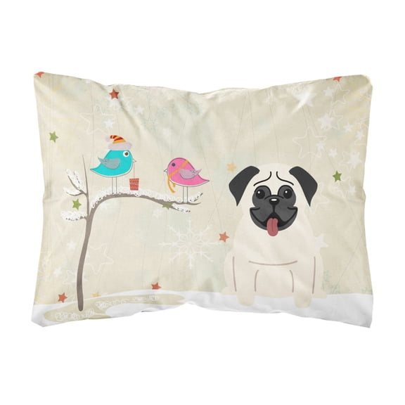Carolines Treasures BB2476PW1216 Christmas Presents between Friends Pug - Cream Canvas Fabric Decorative Pillow, 12H