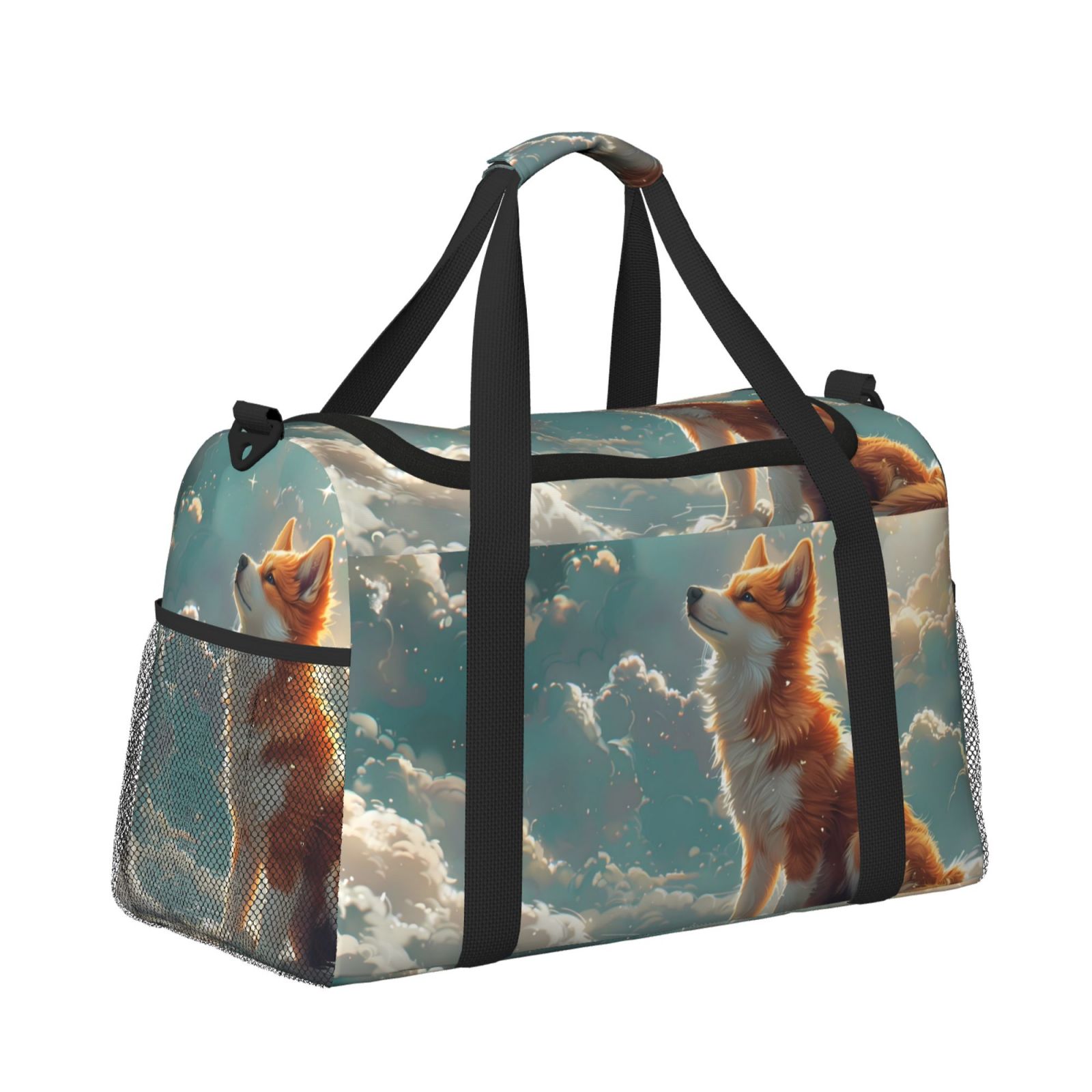 Fuzoiu Starry Sky Cloud Fox Print Travel Duffle Bag,Carry On Tote Bags,Duffel Bag,Sport Gym Bag, Hospital Bag for Labor and Delivery, Overnight Bag,Luggage Bag