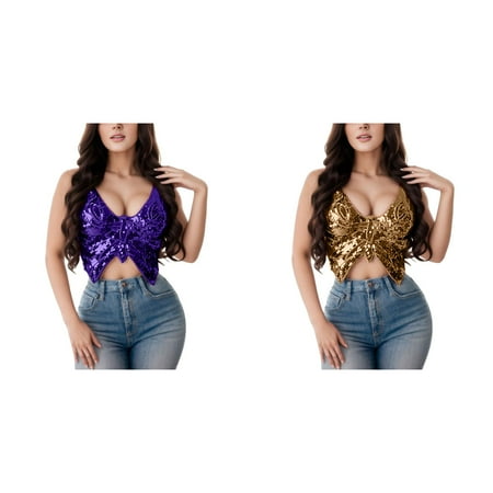 Rinsvye 2 Pcs Tank Bandage Top Sparkly Active Women Top Crop Dance Vest 3X Workout Tops for Women Bra Belly Outfits Sequin 3X Workout Tops Women s