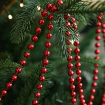 TOPRenddon 32.8 Feet Christmas Tree Beads Beaded Garland Strand Plastic Pearls Beads Garland Crystal Bead Roll for Christmas and Holiday Decorations (Red)