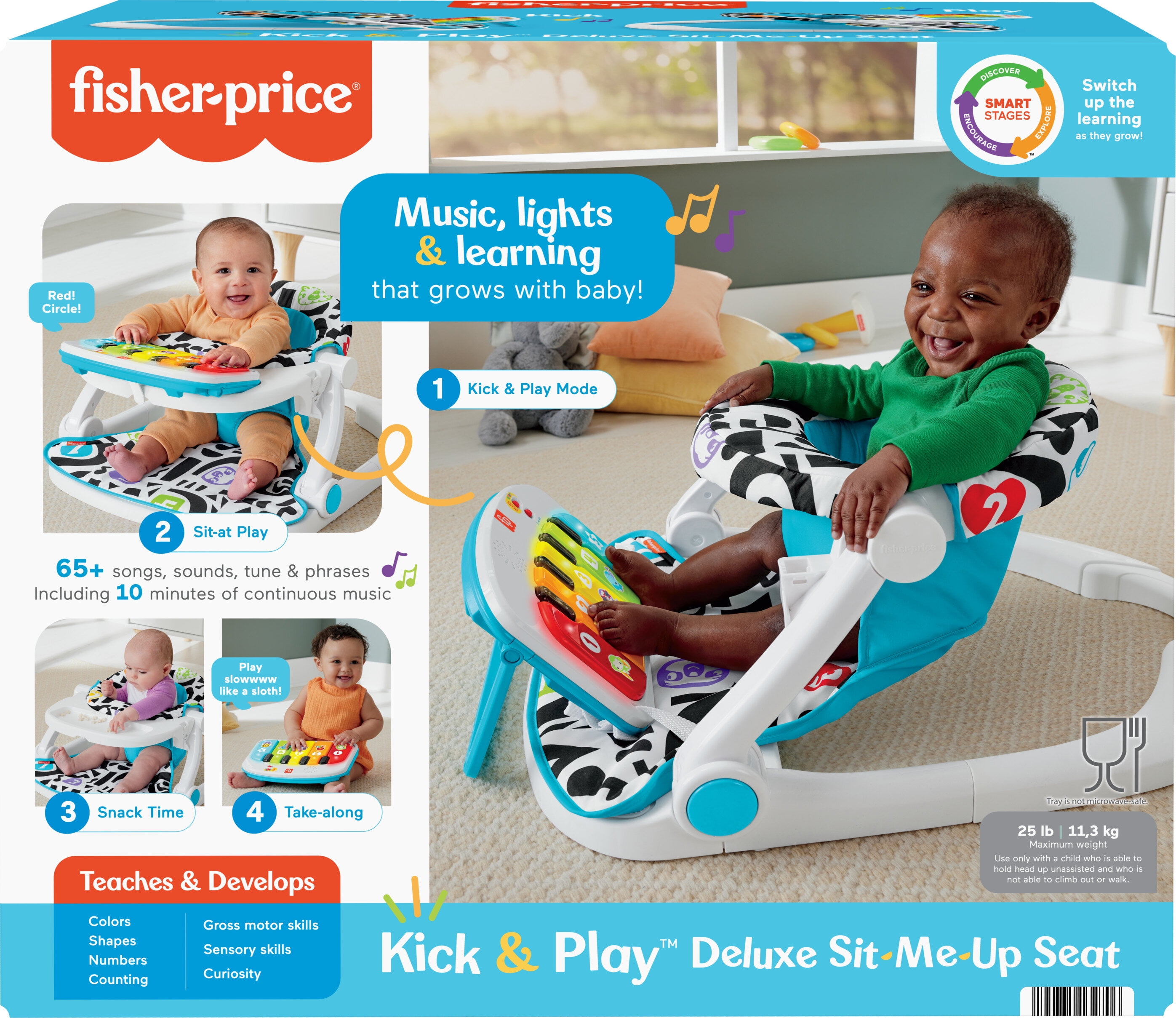 Fisher-Price Kick & Play Sit-Me-Up Seat Portable Baby Chair with Piano Toy, Snack Tray for Infant to Toddler