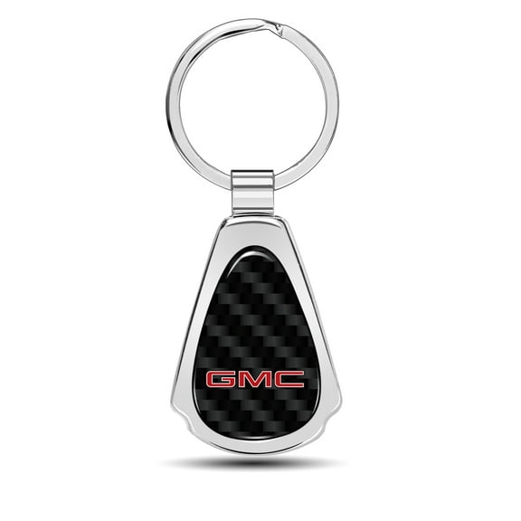 iPick Image for GMC Logo in Red Real Black Carbon Fiber Chrome Metal Teardrop Key Chain, Official Licensed