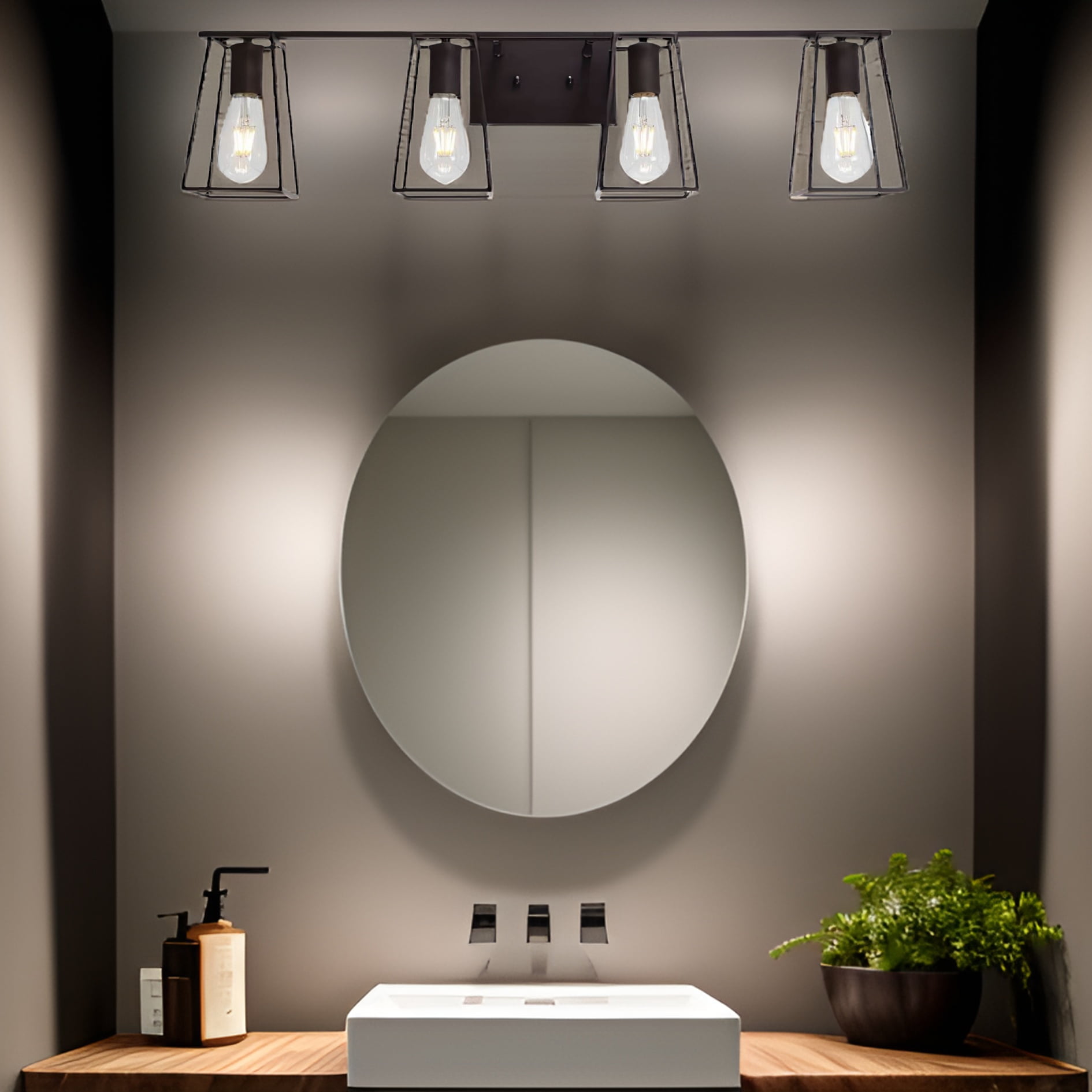 Noaman 4-Light Oil Rubbed Bronze Vanity Lights for Bathroom, Industrial Vintage Wall Sconce Lighting with Open Metal Cage, 34.2in Length, 60W Max, E26 Base