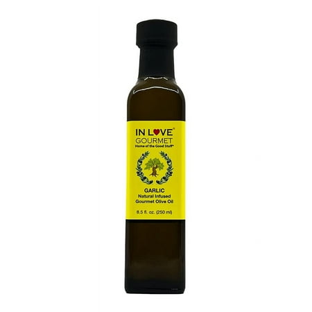 In Love Gourmet Garlic Natural Flavor Infused Gourmet Olive Oil 250ML/8.5oz Great Tossed with Pasta, on Salads, as a Sandwich Spread, for Bread Dipping and in Marinades.