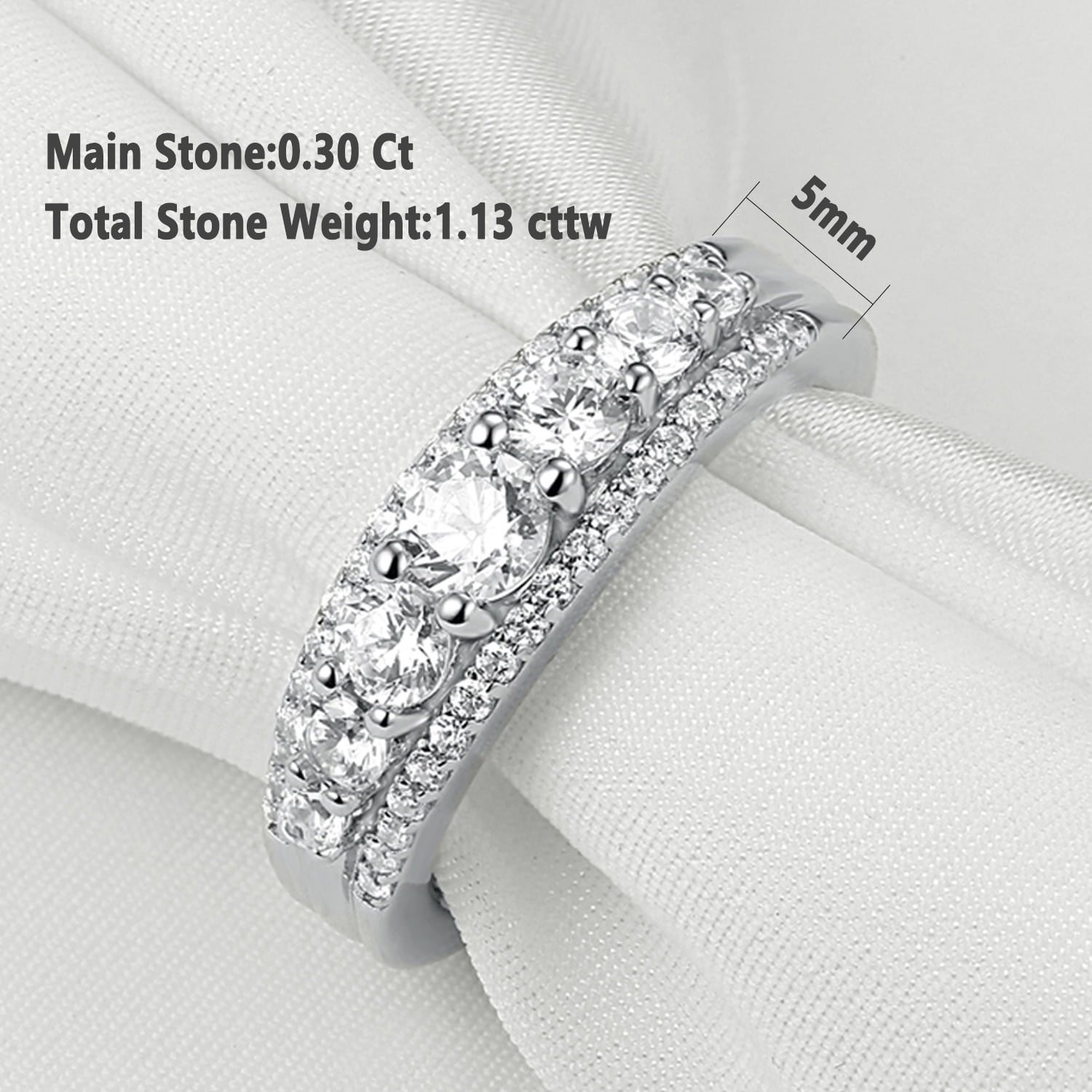 Newshe Jewellery Wedding Band for Women 925 Sterling Silver Eternity Ring Round White 1.13ct AAAAA Cz Size 7