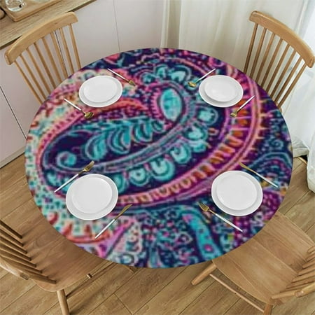 

Patifu Paisley Pattern Round Tablecloth 100% Polyester Outdoor Picnic Camping Kitchen Dining Party Table Cover 54 -58