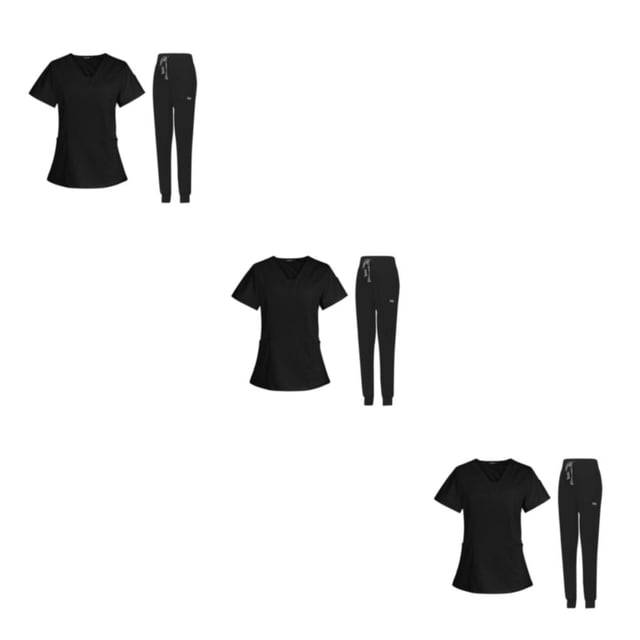 Guardoinrt Female Scrub Set Nurse v neckline Short Suit Washable Machine Sleeves Black M 3Set