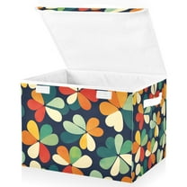 Yayeee Collapsible Cube Storage Bin with Lid Fabric Closet Decorative Basket with Handles, Green Clover Pattern