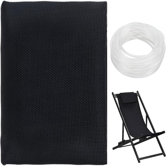 1 Yardx59Inch Chair Replacement Fabric with 32.8ft Transparent PVC Sling Splines Black Beach Chair Cloth Replacement Supplies Outdoor Sling