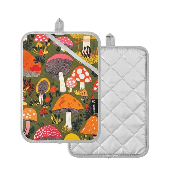 Yayeee Pot Holders Kitchen Heat Resistant with Pocket 7"x9.8" Cotton Oven Cooking Hot Pads, Vibrant Mushroom