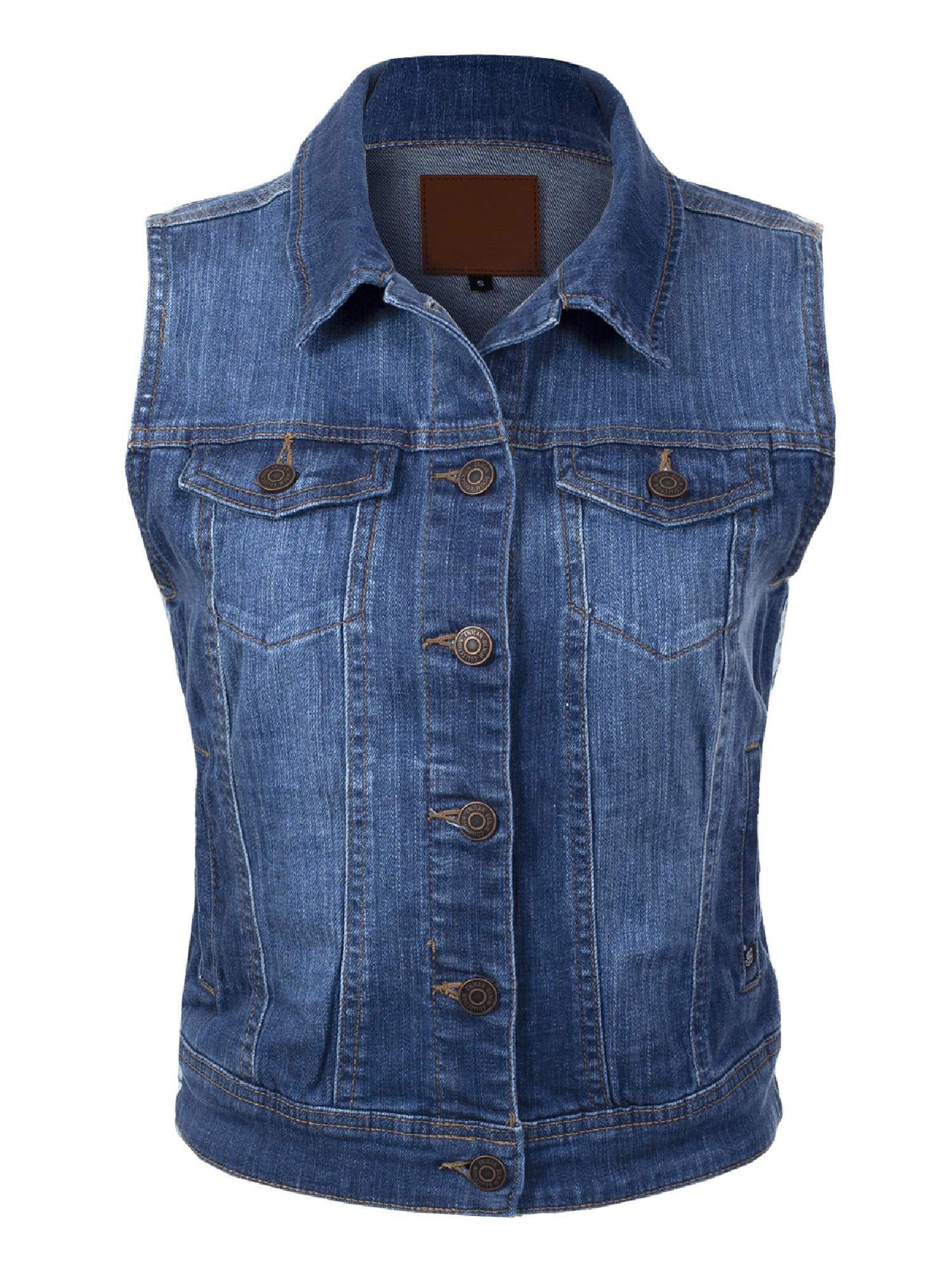 Design by Olivia Womens Sleeveless Distressed Cropped Stone Washed Classic Jean Jacket Vest 