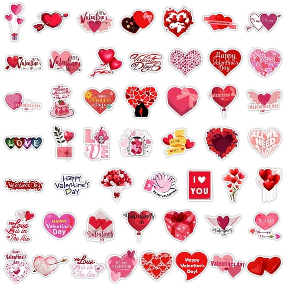 LQPWZU 50Pcs Love Heart Sticker Cute Valentines Day Vinyl Decals for Kids Boys Girls, Cute Stickers for Water Bottles Laptop Tablet Phone Scrapbook Luggage Skateboard