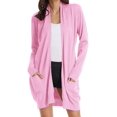 thumbnail image 1 of Women Open Front Cardigan Sweaters Pockets Long Sleeve ShrugsLargeBlush Pink, 1 of 4