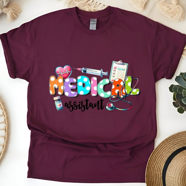 Chemise d'Assistante Médicale / T-Shirt Coloré pour Travailleurs de la Santé, Bordeaux, Taille 2TG