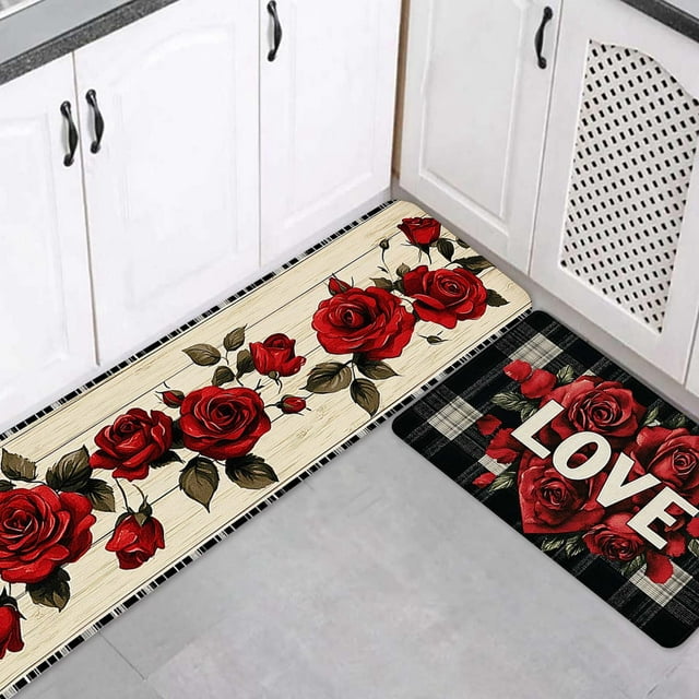 Carpet Kitchen Mat Set 2 Piece Home Winter Floor Decoration for Kitchen Area Textile Rugs and Mats