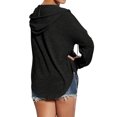 thumbnail image 4 of QAFOPEH Women Solid Color V-Neck Drawstring Hooded Scoop Hem Top, 4 of 5