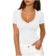 thumbnail image 7 of Oksale Deep V Neck Basic Tees for Women Trendy 2026 Slim Fit Short Sleeve Y2K Tops Soft Classic Solid Color T Shirts White M, 7 of 7