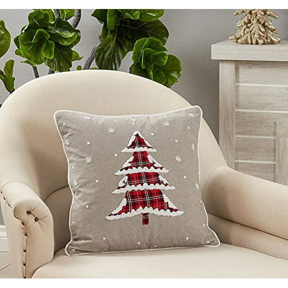 Fennco Styles Plaid Christmas Tree Cotton Throw Pillow Cover 18" W x 18" L - Grey Festive Cushion Case for Holiday Décor, Couch, Living Room, Bedroom Décor and Special Occasion