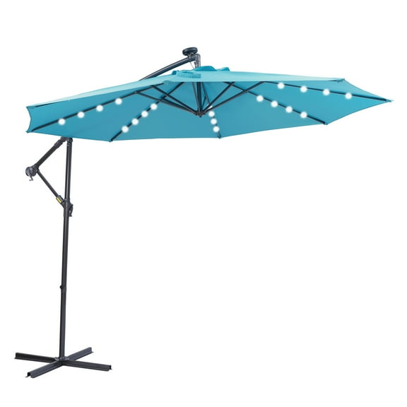 BAOTING 10 FT Solar LED Patio Outdoor Umbrella Hanging Cantilever Umbrella Offset Umbrella Easy Open Adustment with 32 LED Lights