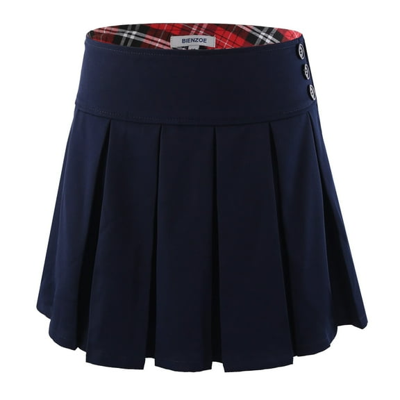 Bienzoe Girl's Stretchy Pleated Adjust Waist School Uniforms Skirt Navy 14