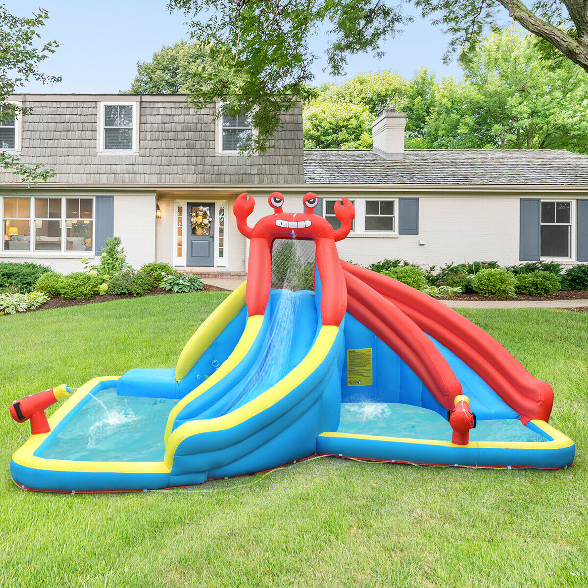 Costway Inflatable Water Slide Crab Dual Slide Bounce House Splash Pool Without Blower - image 4 of 10