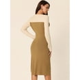 thumbnail image 4 of Unique Bargains Women's Cut Out Round Neck Color Block Slit Hem Knit Sweater Midi Dress L Beige-Khaki, 4 of 6