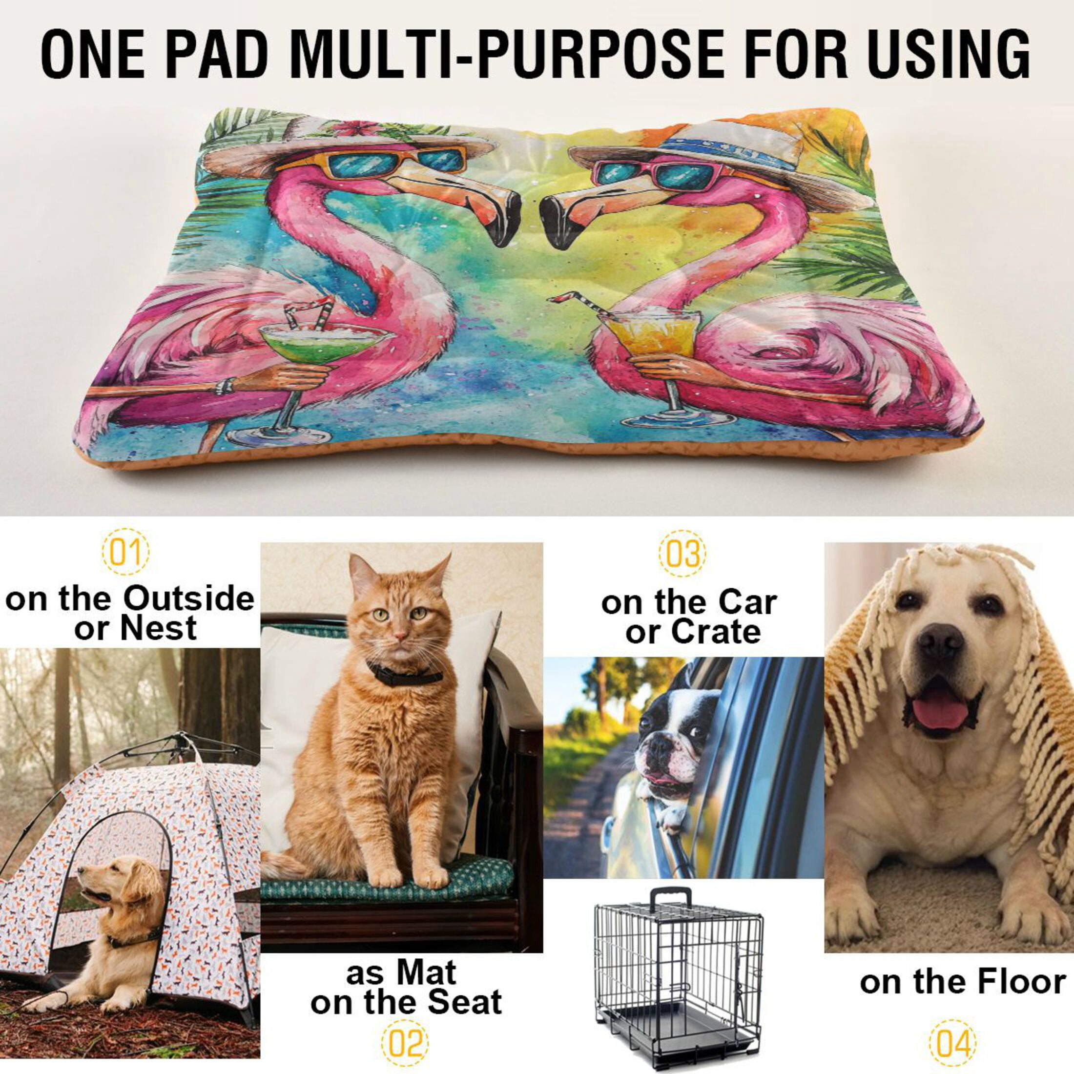 Qxltty Summer Flamingos Ped Pad Wear-resistant and Hard to Bite Through Sleeping Pad for Small Medium Large Dogs Winter Pet Bed 36×24in