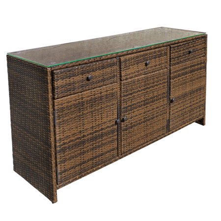 Espresso 3 Drawers Wicker Rattan Buffet Serving Cabinet Table Towel Espresso 3 Drawers Wicker Rattan Buffet Serving Cabinet Table Towel Counter
