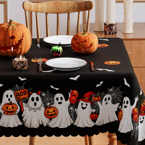 YIBAGA Halloween Tablecloth, Ghosts Pumpkins Bats Tableware Home Decor, 60 x 84 inch, Polyester