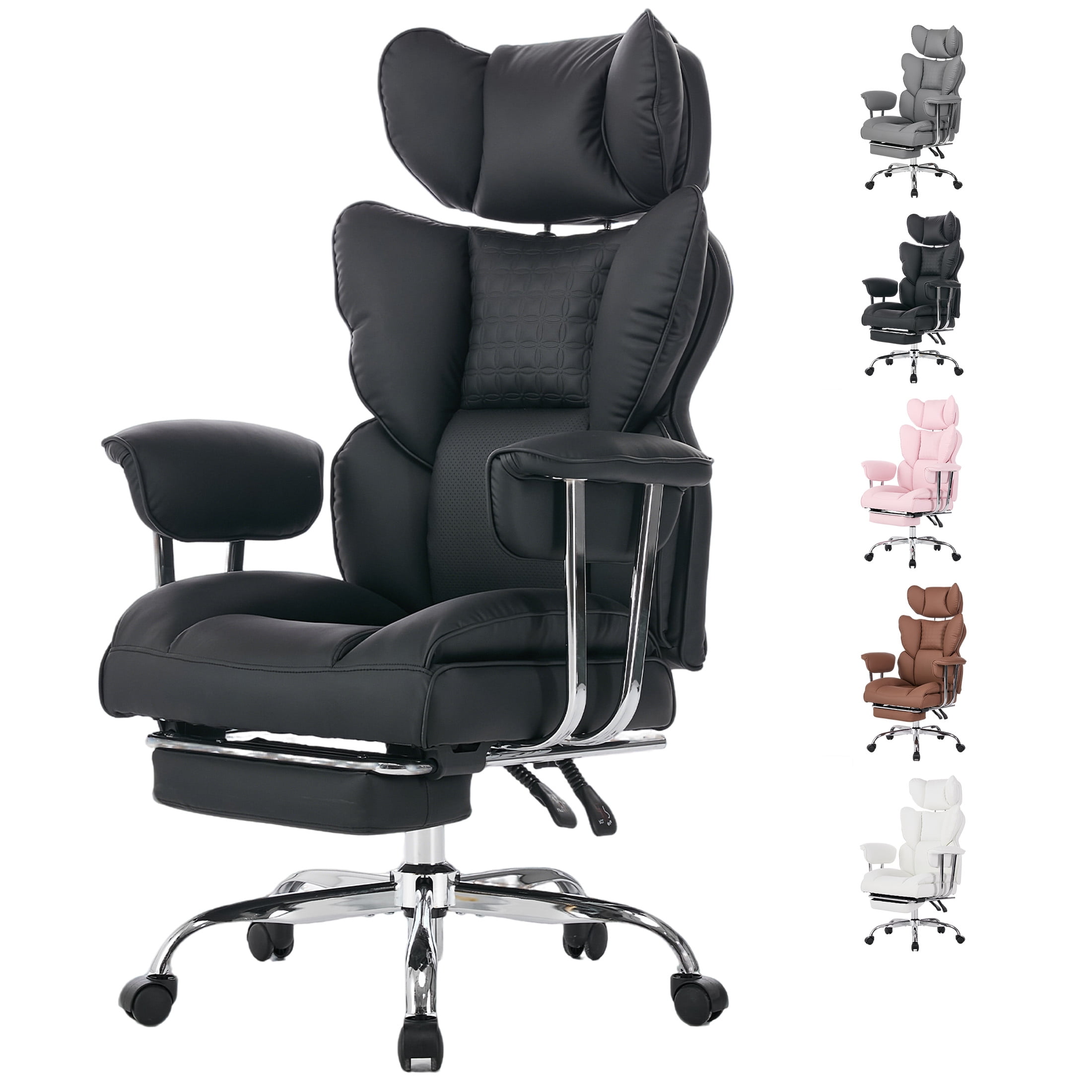 EDX Big and Tall Office Chair, Ergonomic PU Leather Executive Computer Chair with Footrest, Pocket Spring Support, 350 LBS Capacity, For Home Office, Black