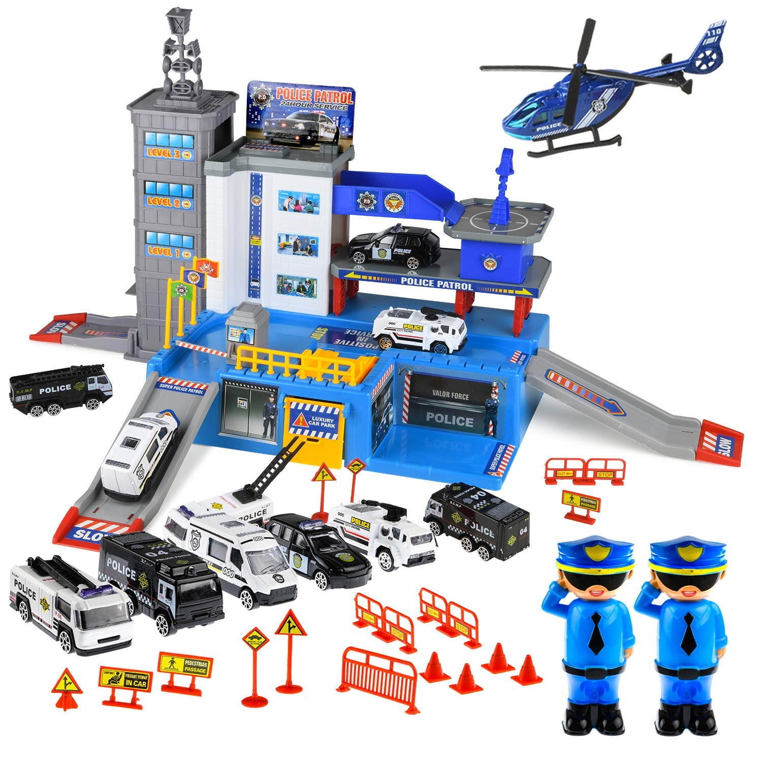 Toysical Police Car Toys for Boys Cars Playsets Police Toys with Track Garage 6 Police Car Toy Vehicles 2 Police Men 1 Helicopter Best Gift for Boys 4 5 6 Year Old Kids Walmart
