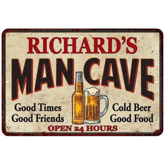 RICHARD'S Man Cave Sign 8 x 12 High Gloss Metal 208120011010