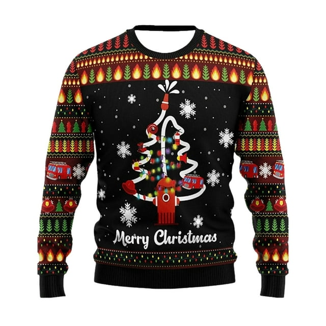 VBARHMQRT Sweats à Capuche pour Adolescents Hommes Automne et Hiver Imprimé 3D Noël Pull Rayé Col Rond Père Noël