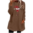 thumbnail image 1 of Pisexur Fuzzy Chandails de Noël pour Femmes Doublés en Molleton à Manches Longues à Col Rond Chandail d'Hiver Chaud Imprimé Verres de Vin Rouge Chandail de Noël à Enfiler Hauts avec Poches, 1 of 4