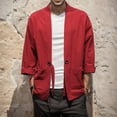 thumbnail image 2 of SHIXIAOO Mens Style National Style Retro Loose Thin Cardigan Kimono Japanese Robe 7 Cropped Sleeve Coat Plus Size Retro Tang Suit Hood Cardigan Men Cardigan for Men Zip up Mens Cardigans Sweaters Tan, 2 of 4