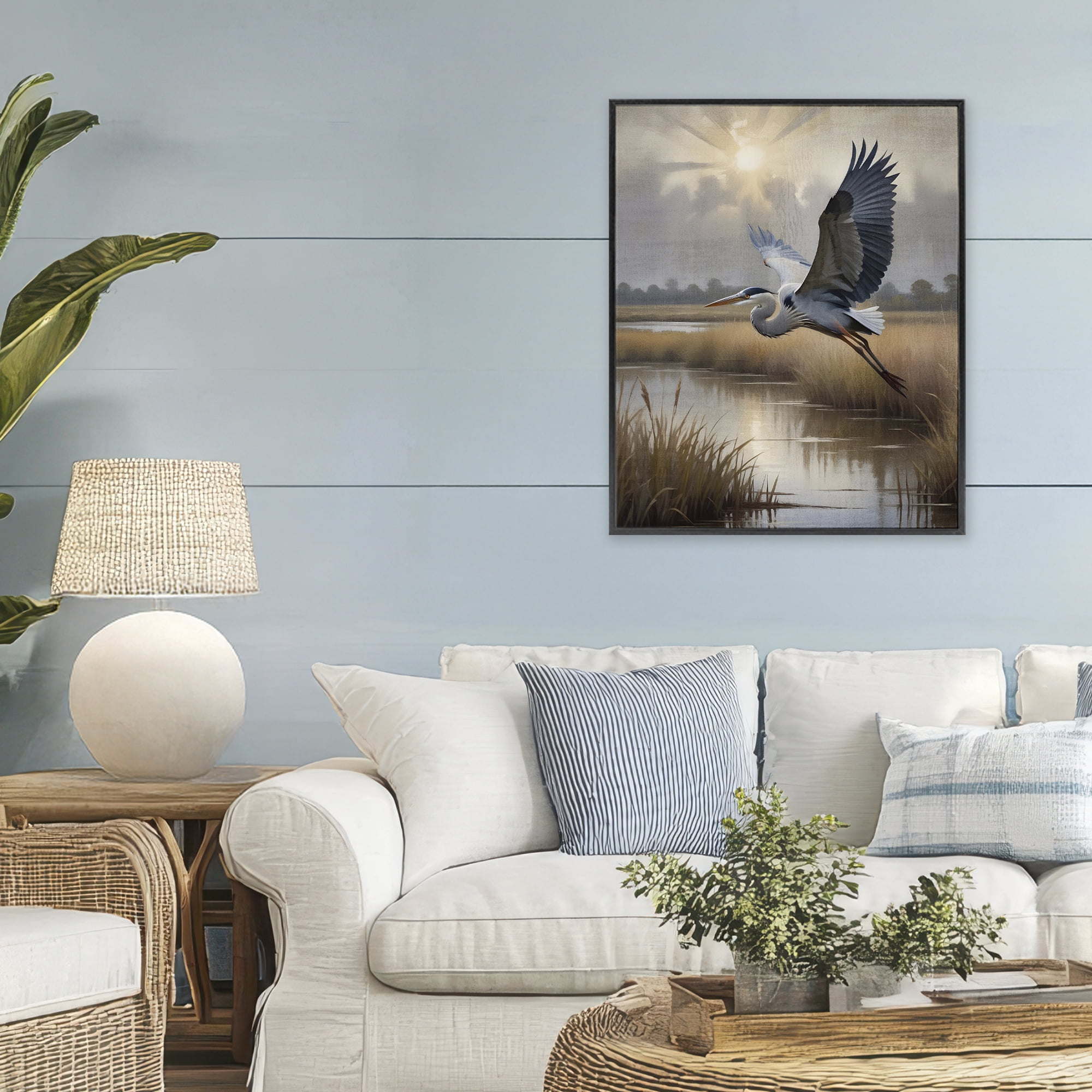 Stupell Industries Heron Flight over Wetlands Black Framed Giclee Art, design by Susan Arnot
