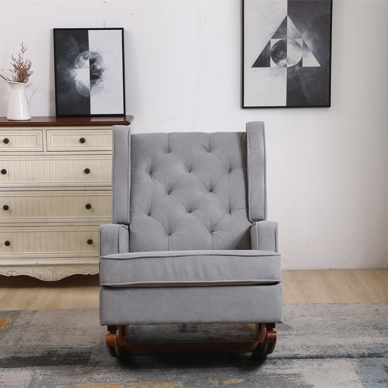Kepooman Modern High Back Rocking Chair, Padded Seating for Living Room & Office, Grey Kepooman Modern High Back Rocking Chair, Padded Seating for Living Room & Office, Grey