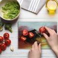 thumbnail image 4 of Fantasy World Cutting Board, Superhero in His Original Costume Flying up Magic Save the World Theme, Decorative Tempered Glass Cutting and Serving Board, Small Size, Yellow and Red, by Ambesonne, 4 of 5