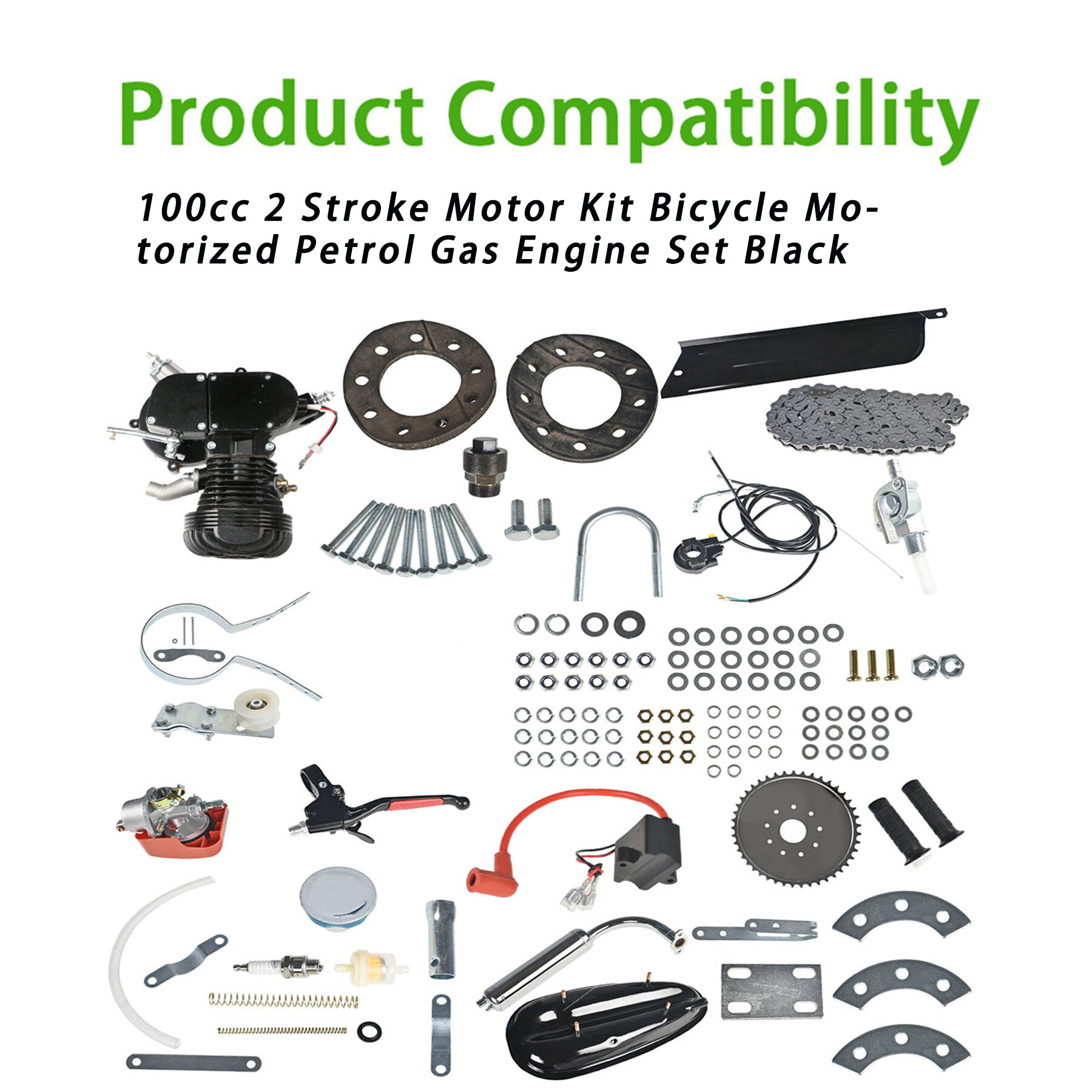 LABLT 2-Stroke Black 100cc Bicycle Motor Kit Bike Motorized Petrol Gas Engine Set