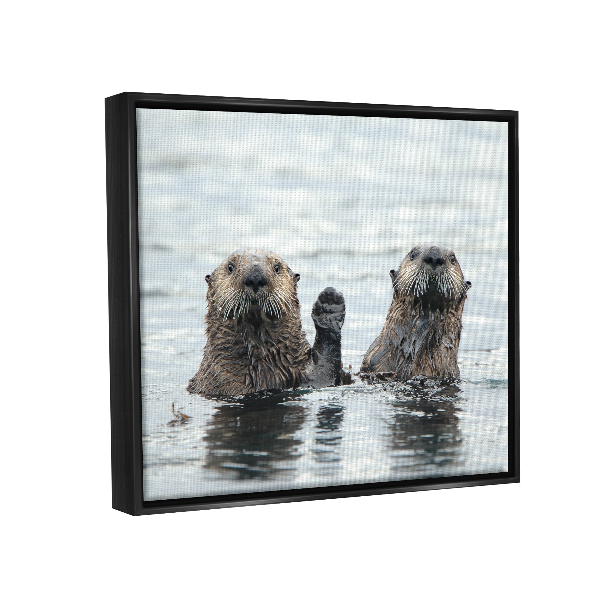 Stupell Industries Peeking Otters in Water Animals & Insects Photography Black Floater Framed Canvas Art Print Wall Art, 21 x 17
