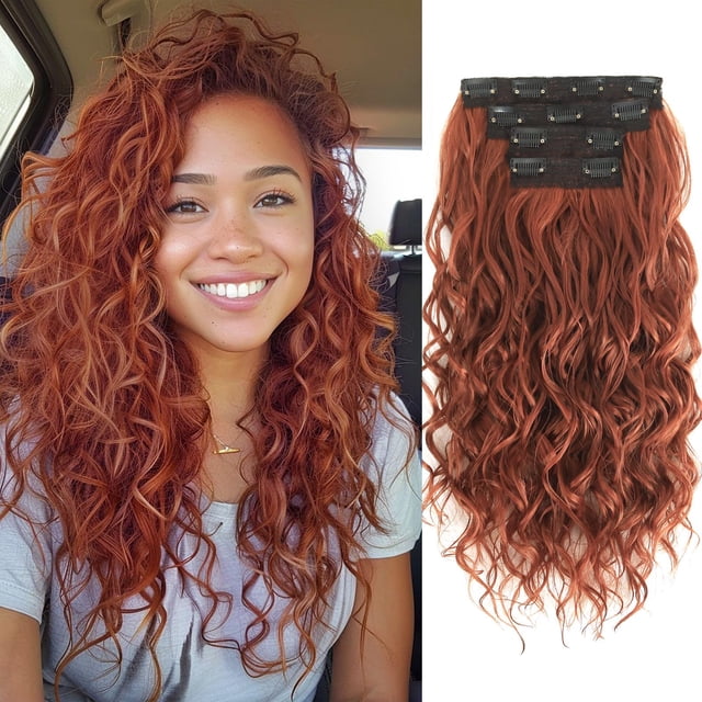 Extensiones de cabello con clip LEOSA 4 piezas de 16 pulgadas extensiones de cabello rizado corto suave natural postizo encaje trama rizado onda clip extensiones invisibles para mujeres jengibre cobre