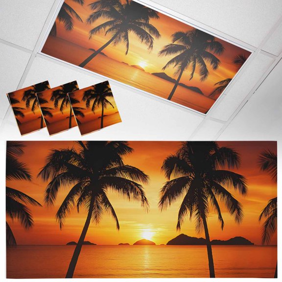 3 Pack Magnetic Fluorescent Light Covers, 2x4 Ft,Summer Ocean Beach Sunset Coconut Photography Magnetic Light Covers for Ceiling Lights Classroom Office Home Decor