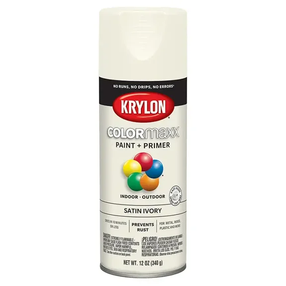 6-Pack of 12 oz Krylon K05567007 COLORmaxx Ivory Paint & Primer Spray Paint, Satin