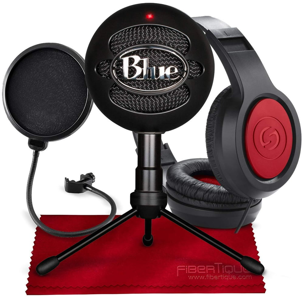 Blue Snowball iCE USB Cardioid Condenser Microphone (Black) with Studio Headphones & Pop Filter