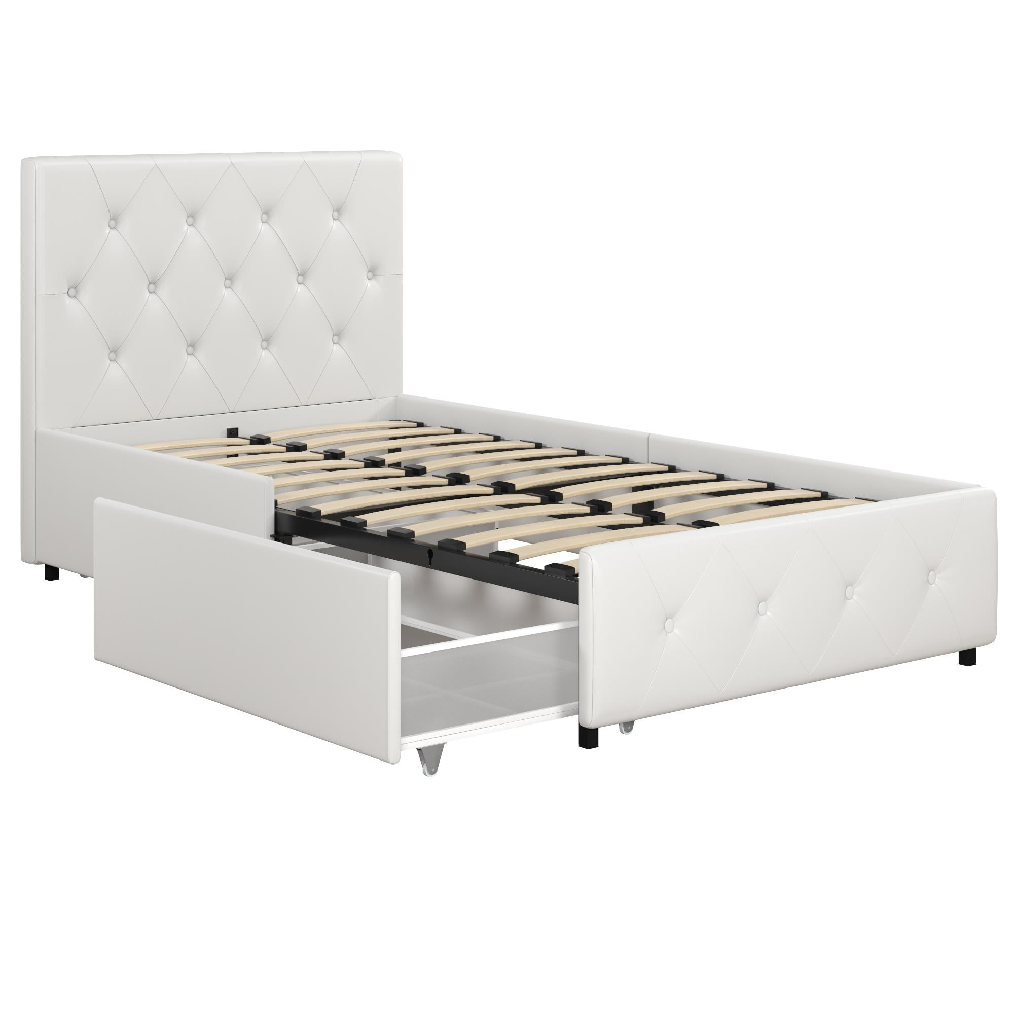 River Street Designs Dean Upholstered Bed With Storage, White Faux ...