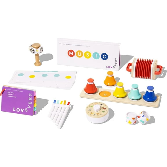 Lovevery, The Music Set, 6 Montessori Musical Instruments, Ages 18 Months to 4  Years